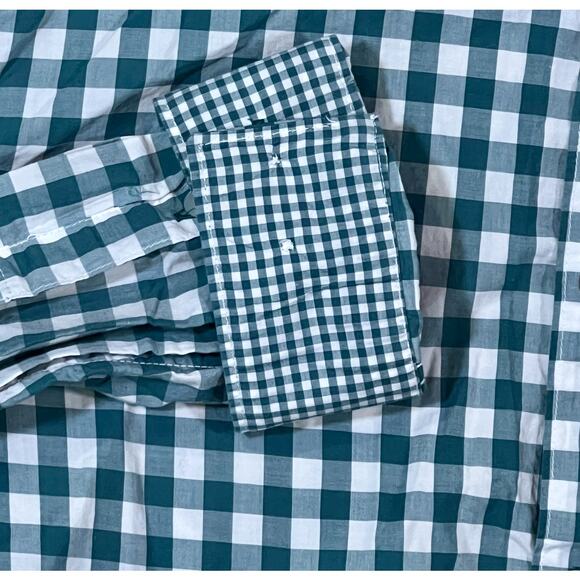 H&M Teal Green & White Gingham Check Long Sleeve Button Down Shirt Mens Medium - Picture 3 of 8